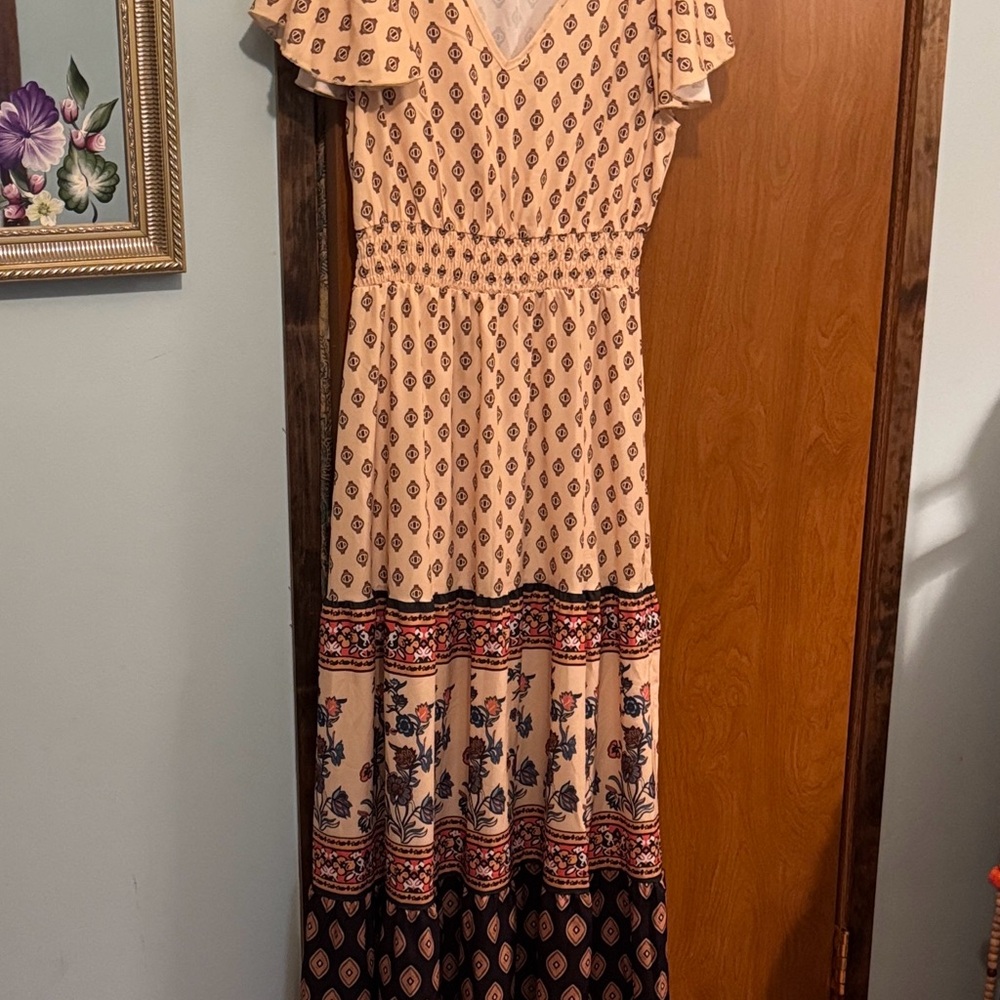 Maxi Cream and Brown  Dress